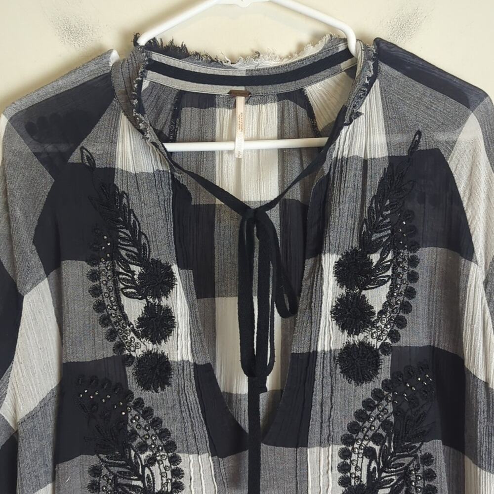 Free People Fall Festival Embroidered Jeweled Plaid Tunic Women's Size Small - Picture 5 of 12